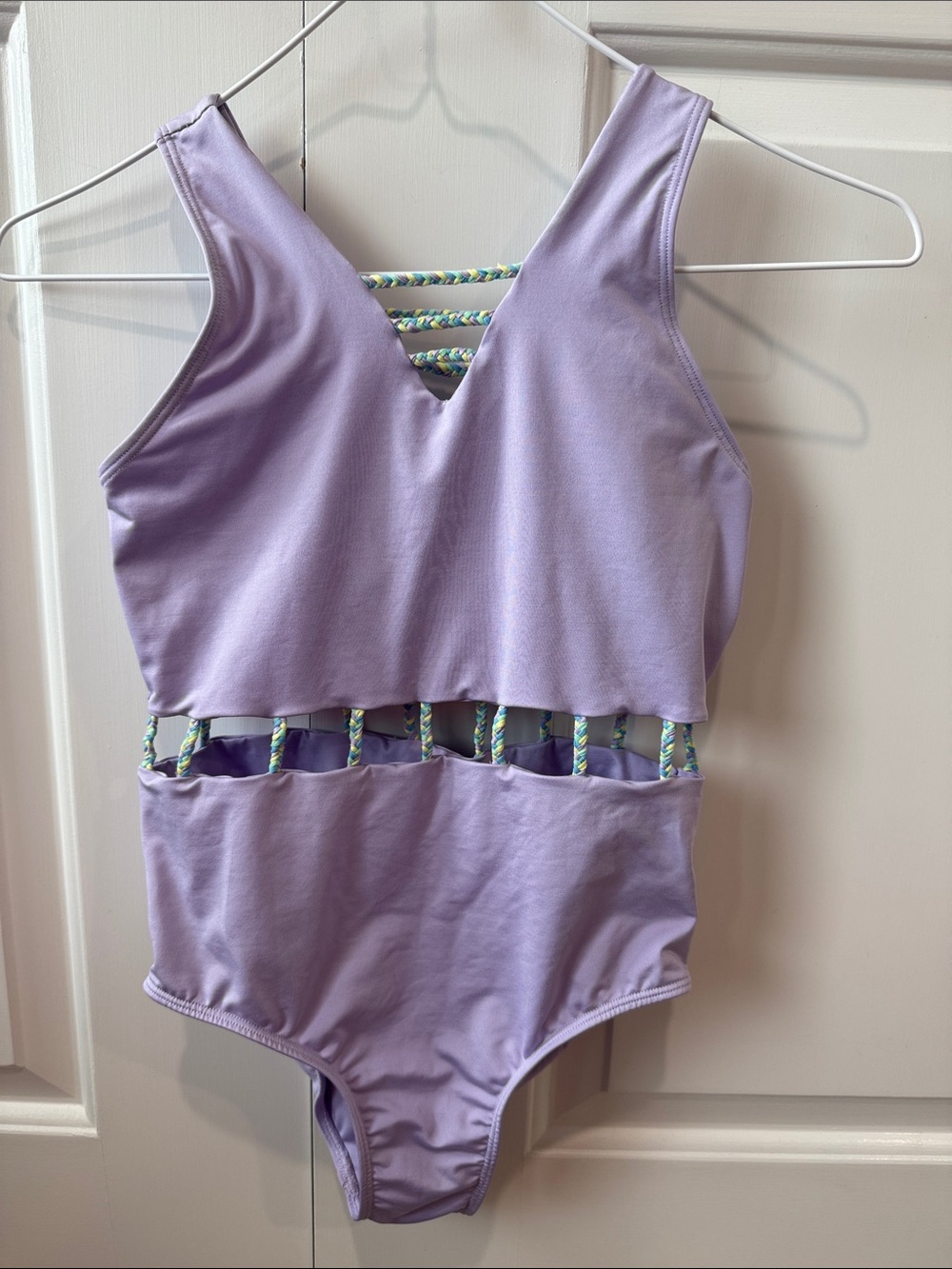 Peixoto Kids One-Piece Swimsuit in Lavender with Multicolor Braid